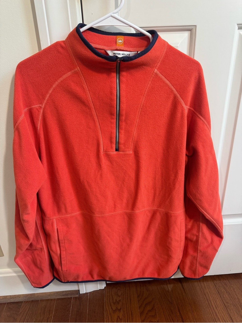Peter Millar Coral Zip-Up Fleece with Navy Trim